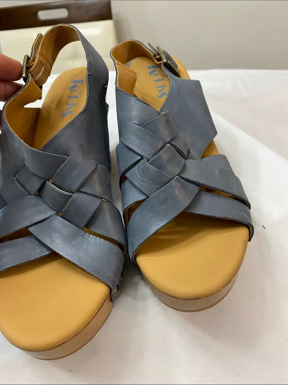 Kork-Ease Slate Blue Woven Leather Slingback Sandals